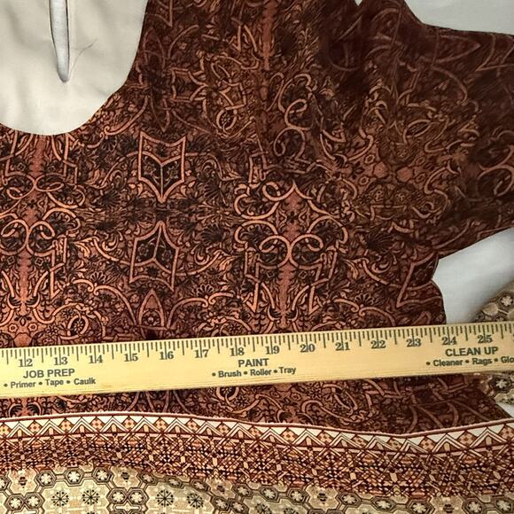 Fourteenth Place Patterned Long Sleeve Blouse Women XL/TG Silk-Look Layered Hem - Picture 7 of 7